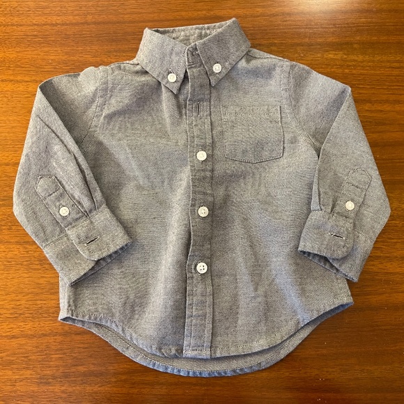 Jamie and Jack Grey Cotton Button Down, 6-12 mos - Picture 1 of 2